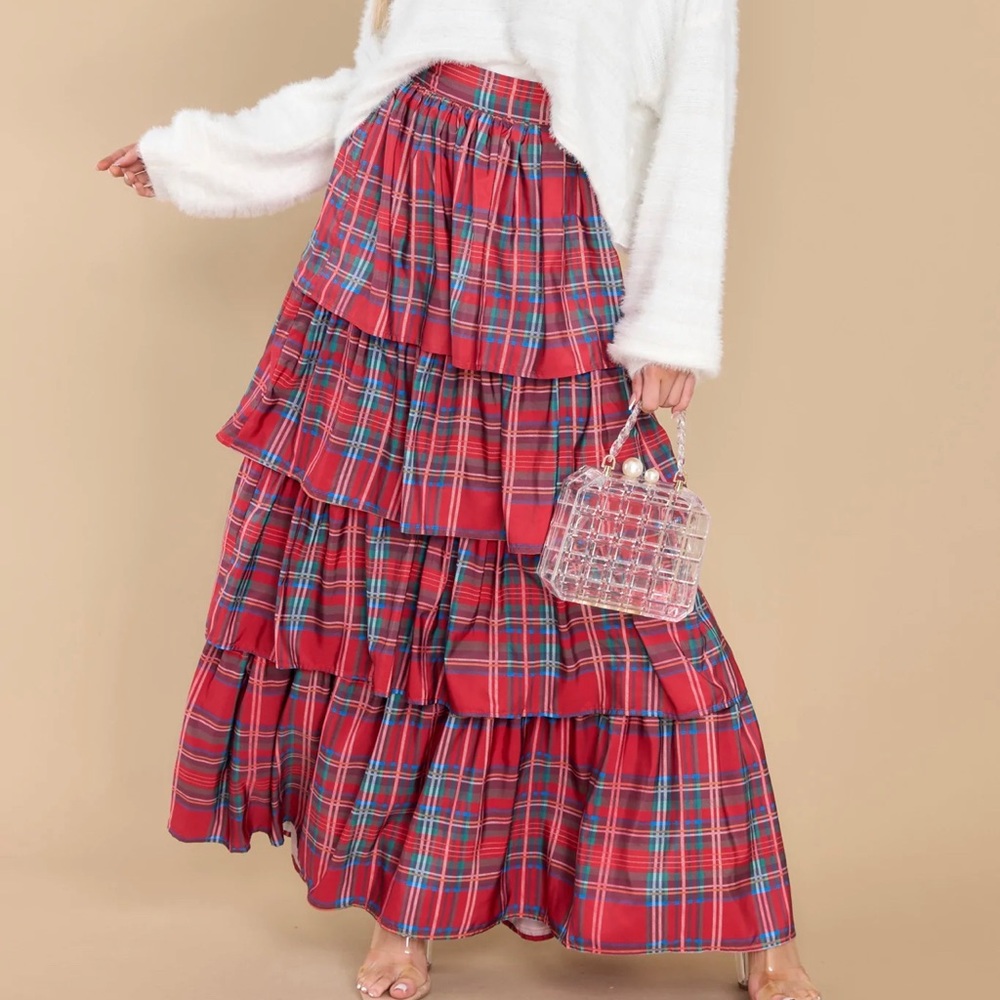NWT Red Dress Boutique Sparks Flying Red Multi Plaid Skirt Size L